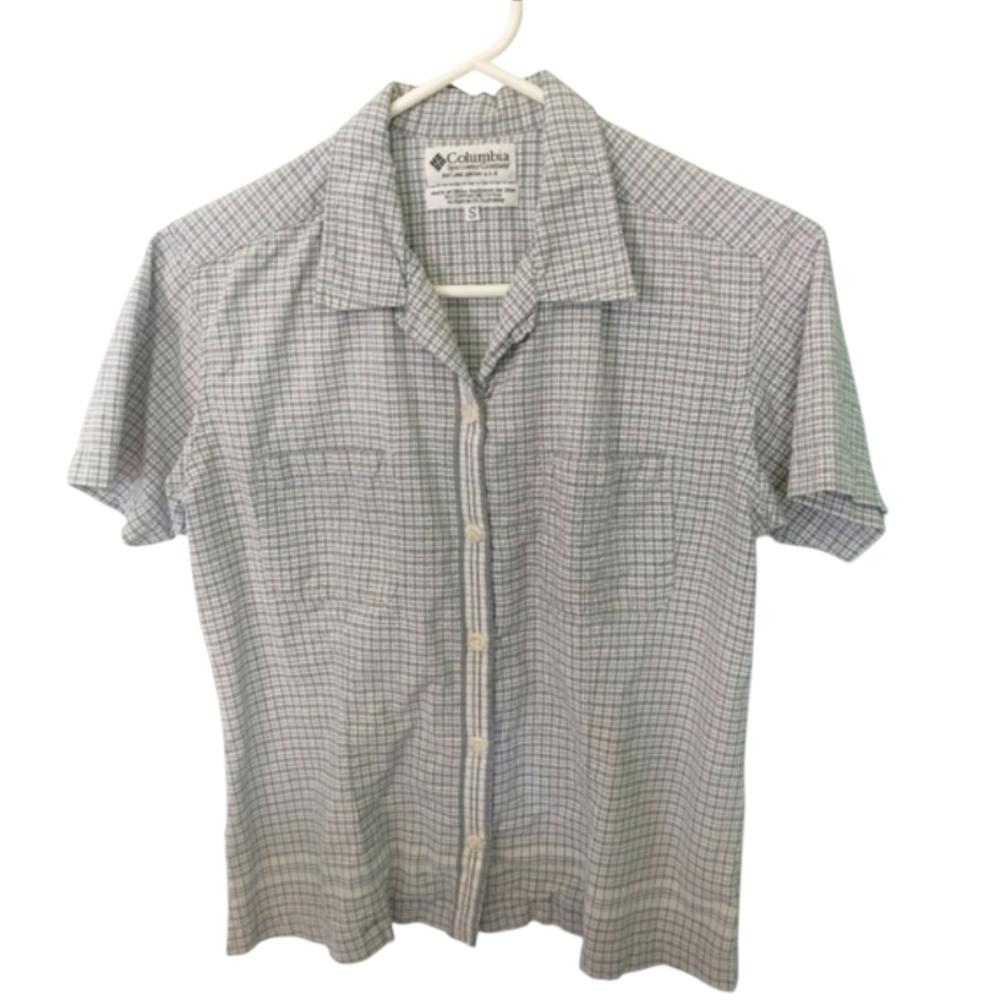 Columbia Gray Casual Button Down Shirt Gingham Pattern Size Small